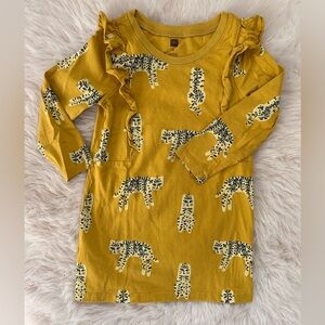 TEA Collection Yellow Mustard Leopard/cheetah Print Girls Dress Size 4T